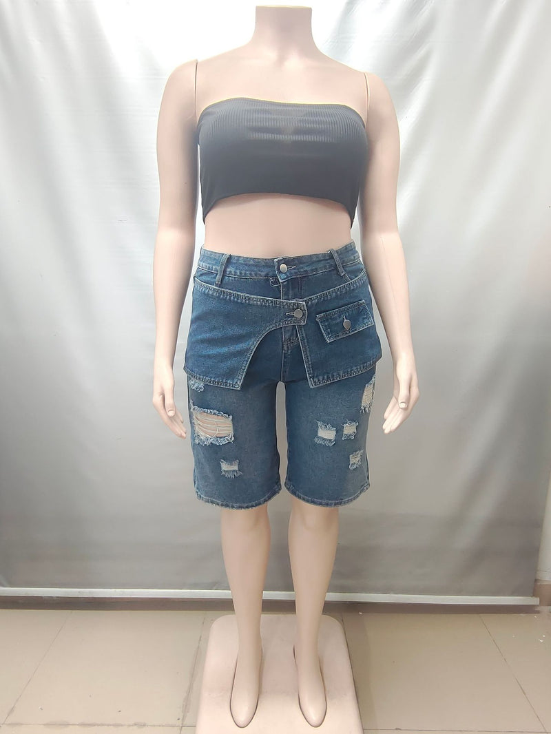 Holes High Waist Denim Shorts GAKF 60706