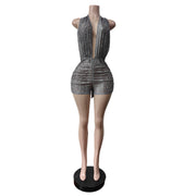 Halterneck Tie Up Backless Print Romper MEM 88698