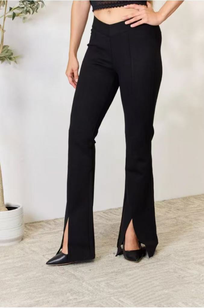 Solid Color Split Flare Pants QOUY 6059