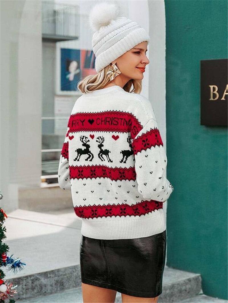 Christmas Reindeer Pattern Knit Pullover Sweater GZYF 1073