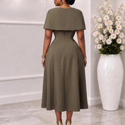 Plus Size Solid Color Shawl Midi Dress GMLF 3382