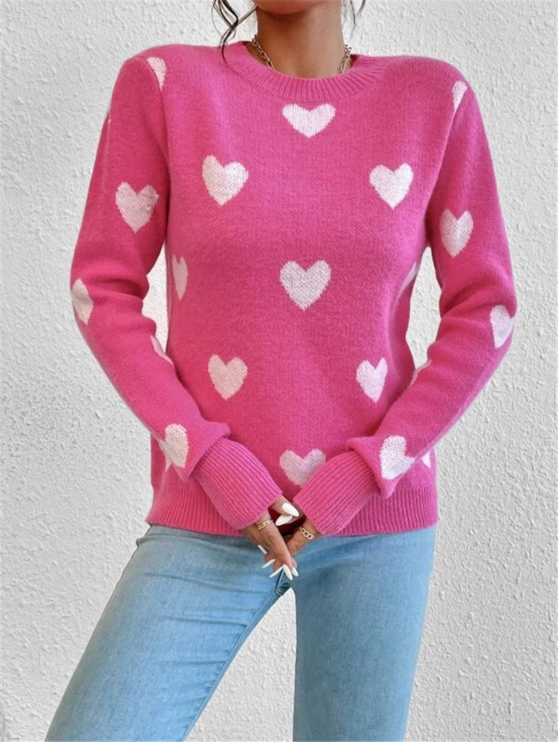 Heart Patterned Knit Pullover Sweater GZYF 1080