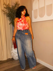 Plus Size Irregular Patchwork Washed Jeans GYLN 1888