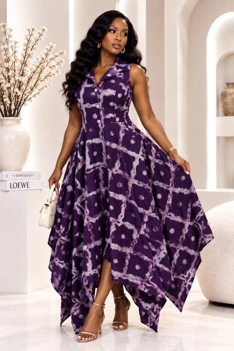 Sleeveless Tie Dye Printed Irregular Long Dress GQLK 6701