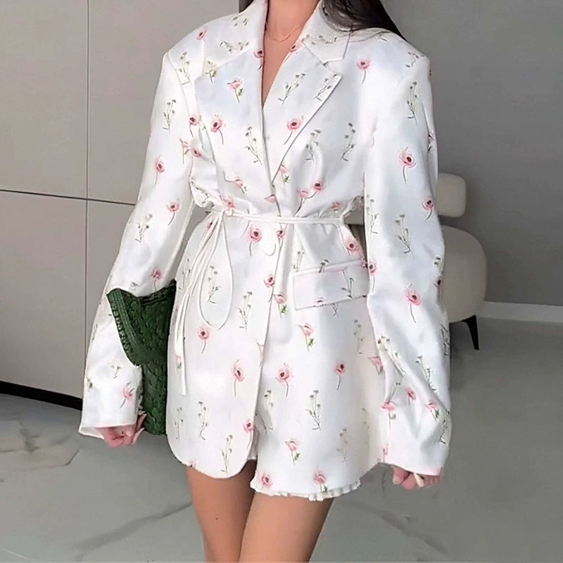 Plus Size Long Sleeve Print Tie Up Coats GHHE 29783