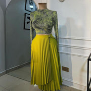 Tie Up Irregular Pleated Long Skirt GCNE 7517