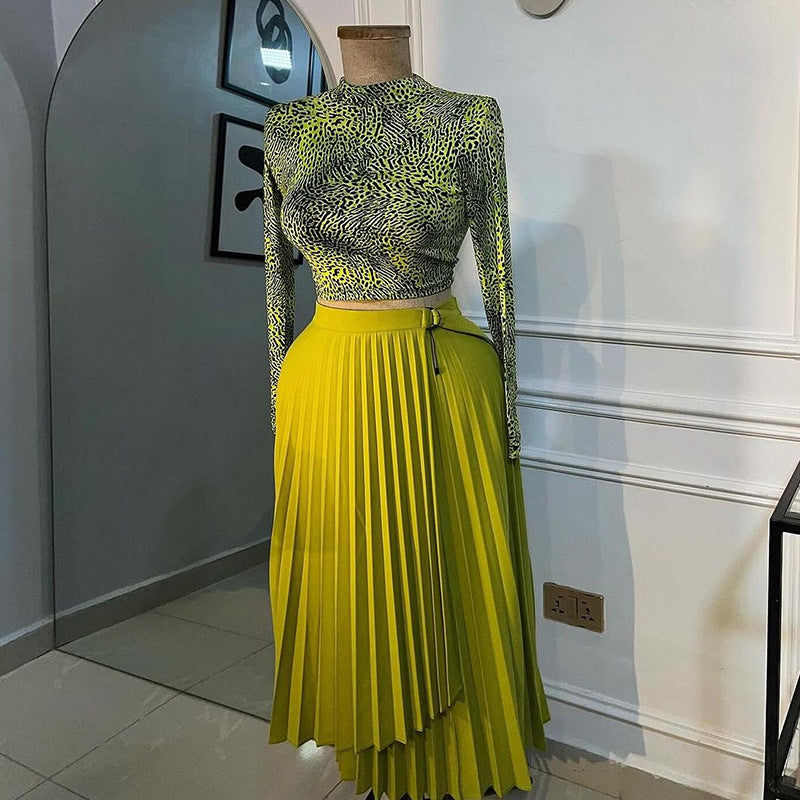 Tie Up Irregular Pleated Long Skirt GCNE 7517