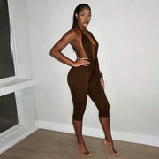 Solid Color Halterneck Backless Seventh Jumpsuit GDSF C26JP127