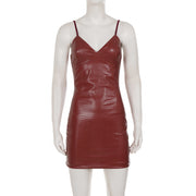 Solid Color Leather Bodycon Mini Dress GPKJ MR50457