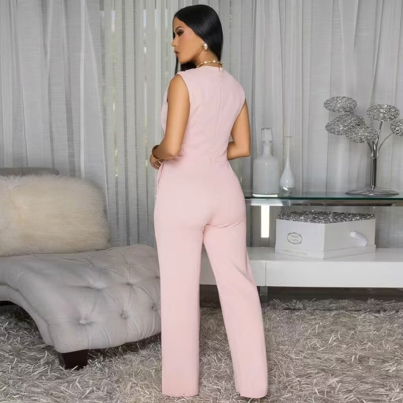 Sleeveless Blazer Vest Wide Leg Jumpsuit OSM 4499
