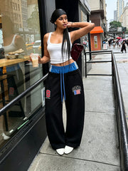 Letter Embroidery Color Block Patchwork Pants GYLN 3235