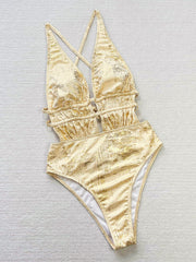 Sexy Print Hollow Out One Piece Swimsuit CSYZ G325WY