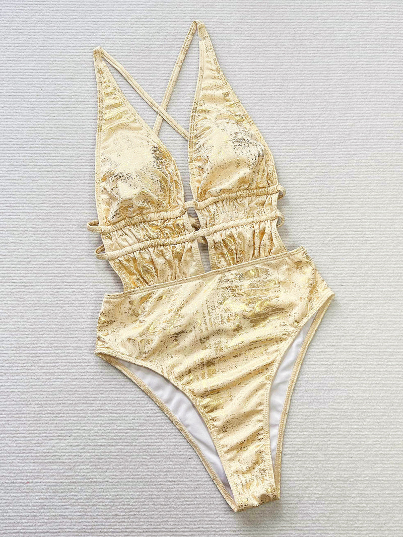 Sexy Print Hollow Out One Piece Swimsuit CSYZ G325WY