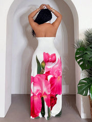 Plus Size Floral Print Hollow Out Maxi Dress GAWE 6747