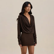 Casual Long Sleeve Ruched Mini Dress GSZM C26DS337