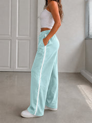 Lace Edge Solid Color Drawstring Sport Pants HNIF YF305