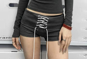 Casual Sports Long Sleeve Top Low Rise Tie Waist Shorts GWEN JMKT46586