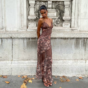 V Neck Printed Backless Maxi Dress GPKJ MR51836