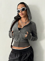 Solid Color Hooded Long Sleeve Sweatshirt Coat GYXN 73122