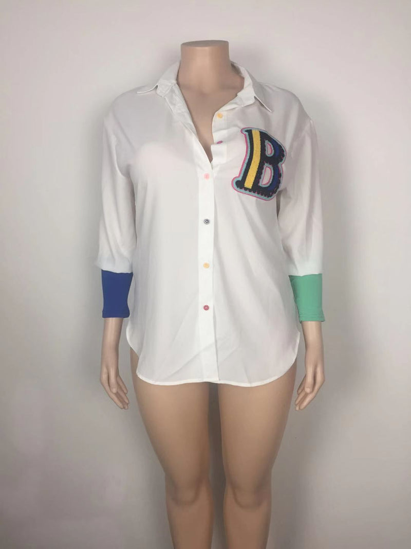 Plus Size Patchwork Embroidered Shirt GAWE 5579