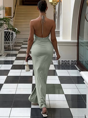Halterneck Deep V Neck Backless Maxi Dress GWSD D1995197
