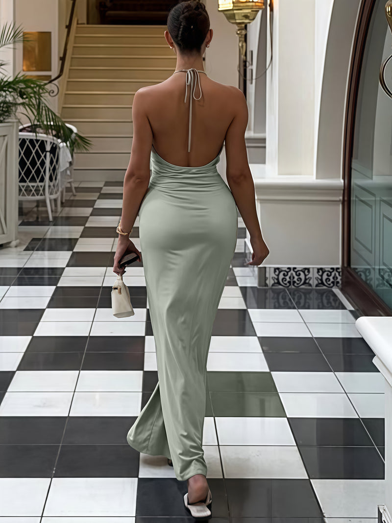 Halterneck Deep V Neck Backless Maxi Dress GWSD D1995197