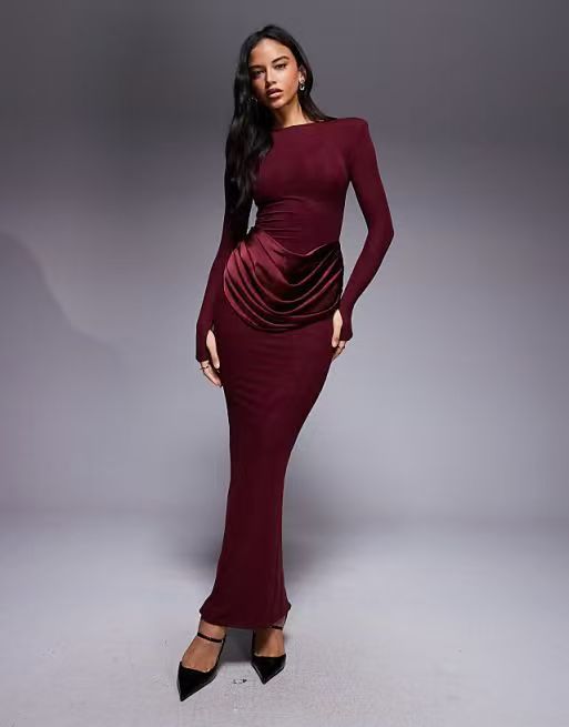 Long Sleeve Ruched Maxi Dress GADE 10232