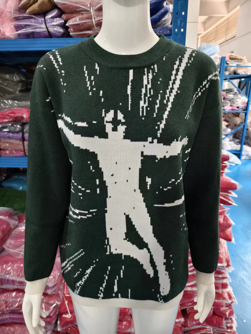 Loose Print Long Sleeve Sweater GBLH 98799