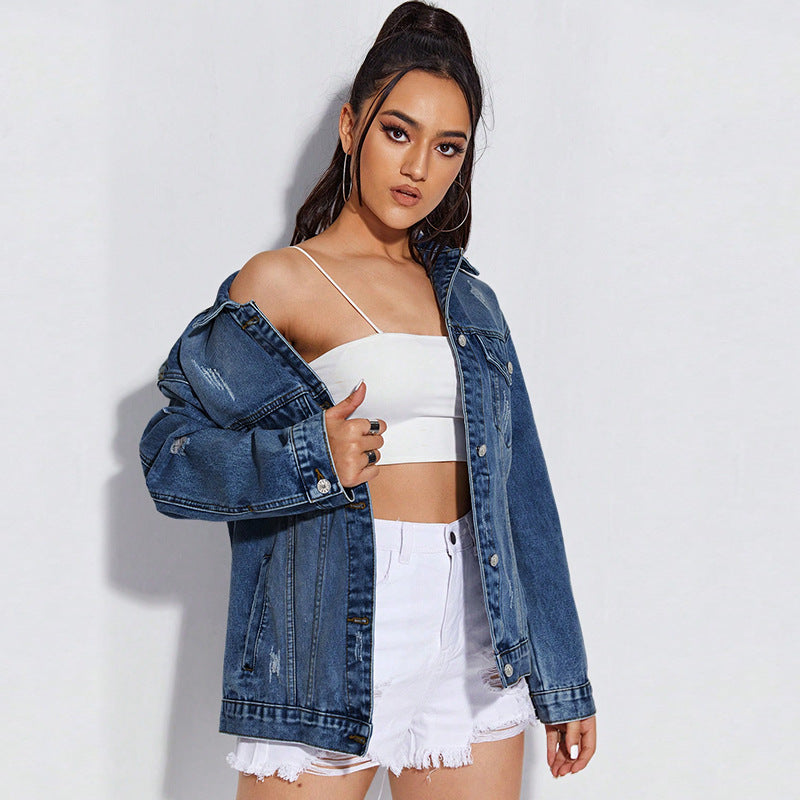Long Sleeve Holes Denim Coat GDAM 218759