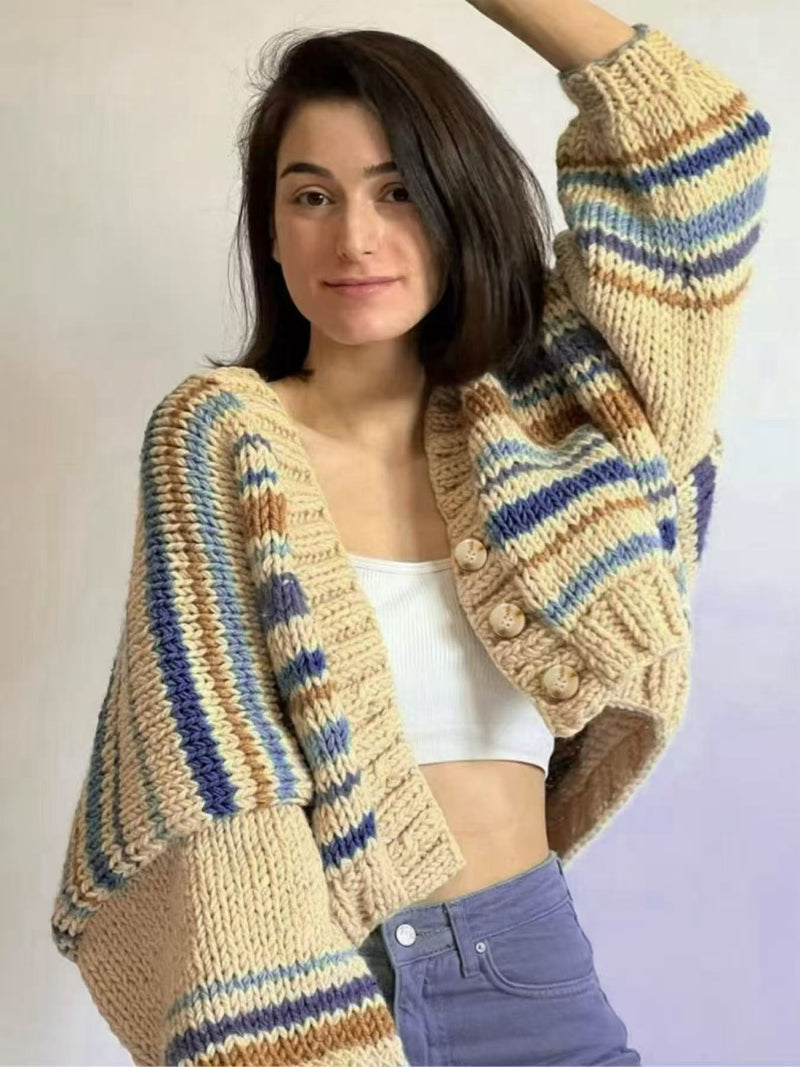 V Neck Contrast Color Knits Sweater Coats GQNF Y00275CM