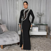 Hot Drill Long Sleeve Split Maxi Dress CYA 902278