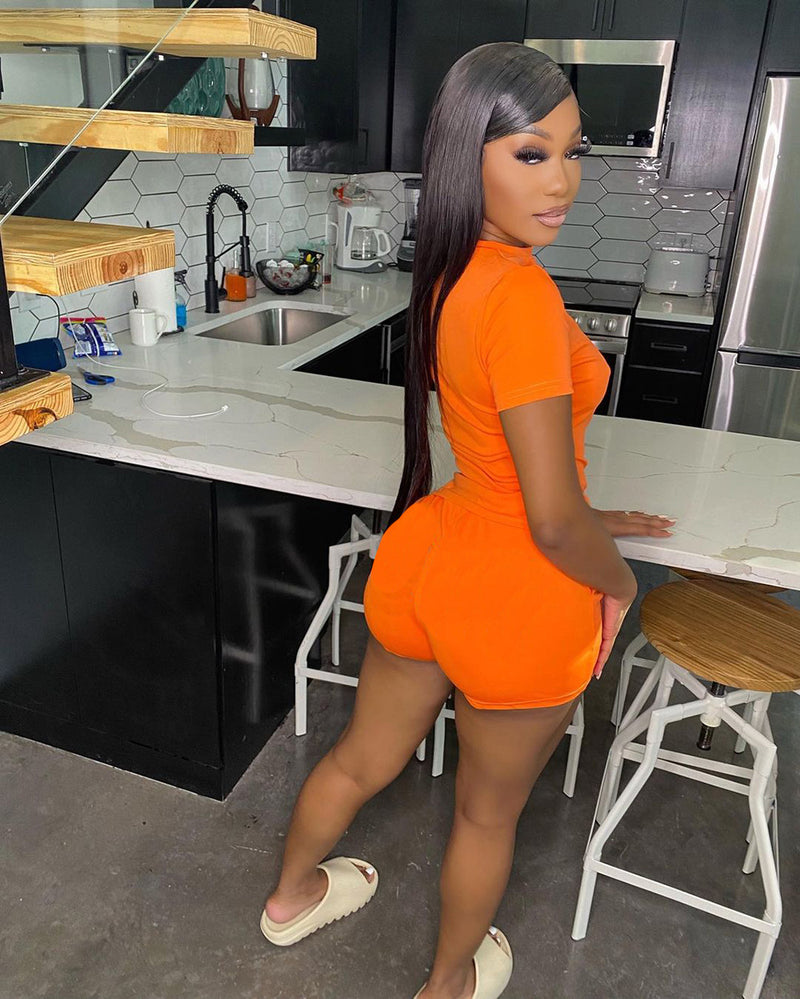 Solid T Shirt And Shorts Two Piece Sets WSM 5304