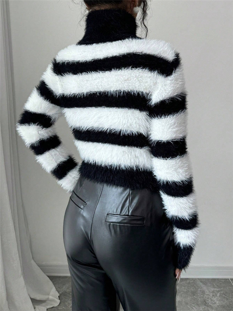 Stripe Black White Color Block Sweater GZYF 1036