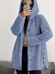 Solid Color Buttoned Long Sleeve Hooded Plush Fashion Coat GYOU CX1022