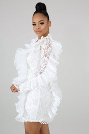 Long Sleeve Ruffles Bodycon Lace Dress LX 3081