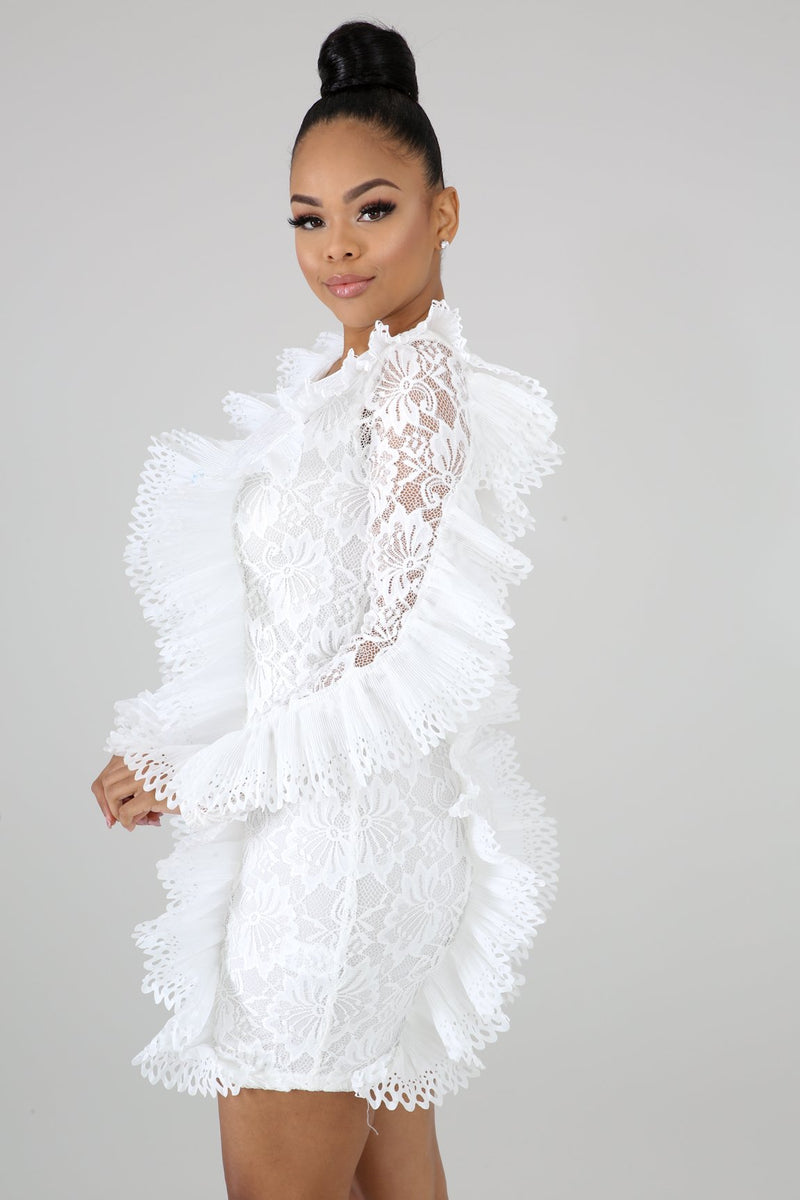 Long Sleeve Ruffles Bodycon Lace Dress LX 3081