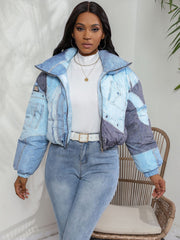 Casual Color Block Print Padded Cotton Jacket ZSD 0633