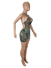 Leopard Print Hollow Out Halterneck Romper SHD 9793