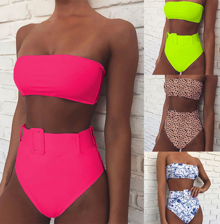 Tube Top High Waist Printed Swimsuit Two Piece Set CSYZ WB10