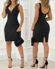 Deep V Neck Sequin Bodycon Dress GJMF 97791