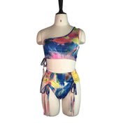 Sexy Print Slanted Shoulder Swimsuit 2 Piece GWDS 210318