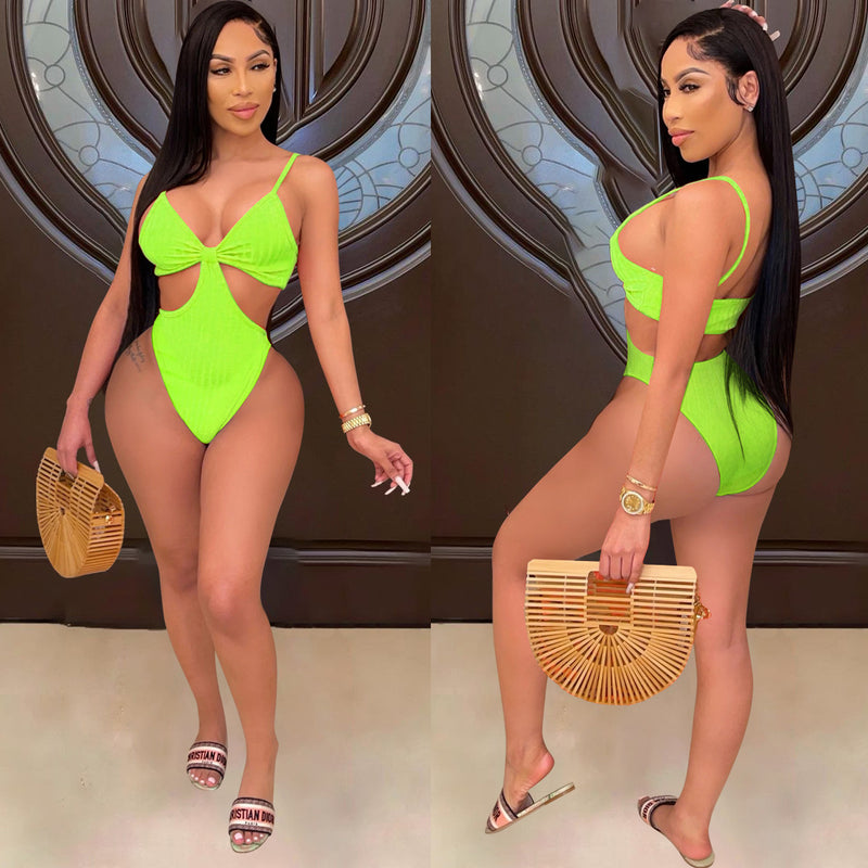 Sexy Solid Hollow Out One Piece Swimsuit HMS 5445