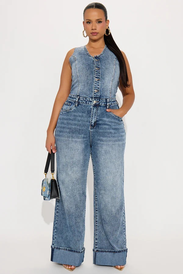 Denim Sleeveless Wide Leg Jumpsuit LX 6075