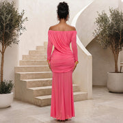 Solid Color One Shoulder Ruched Maxi Dress CYA 902514