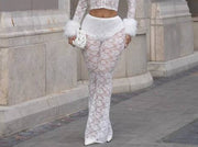 Solid Color Lace Jacquard See Through Micro Flare Pants LSD 2694