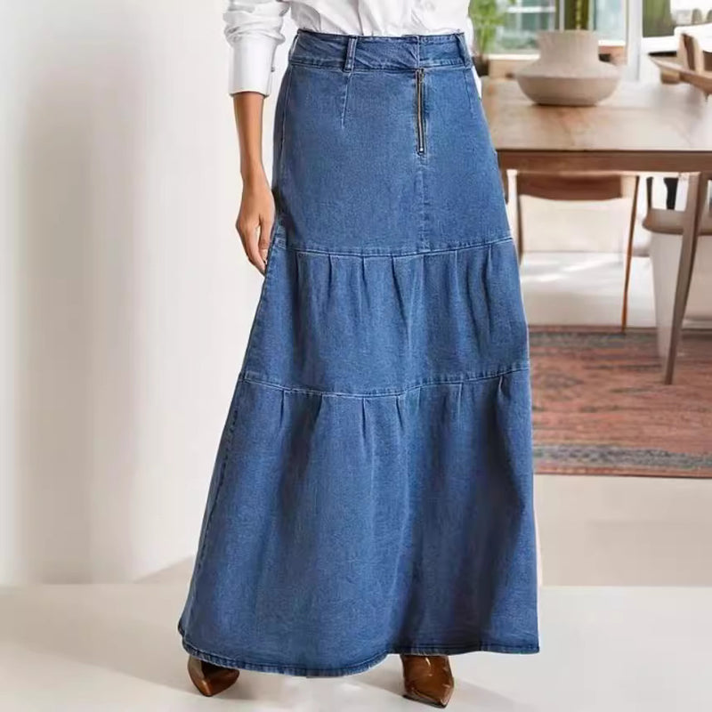 Fashion Denim Patchwork Loose Long Skirt GKNF TSX 11008
