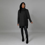Solid Turtleneck Split Pullover Sweater Top FSXF F337