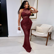 Mesh Patchwork See Through Sleeveless Maxi Dress GDSF D26DS180