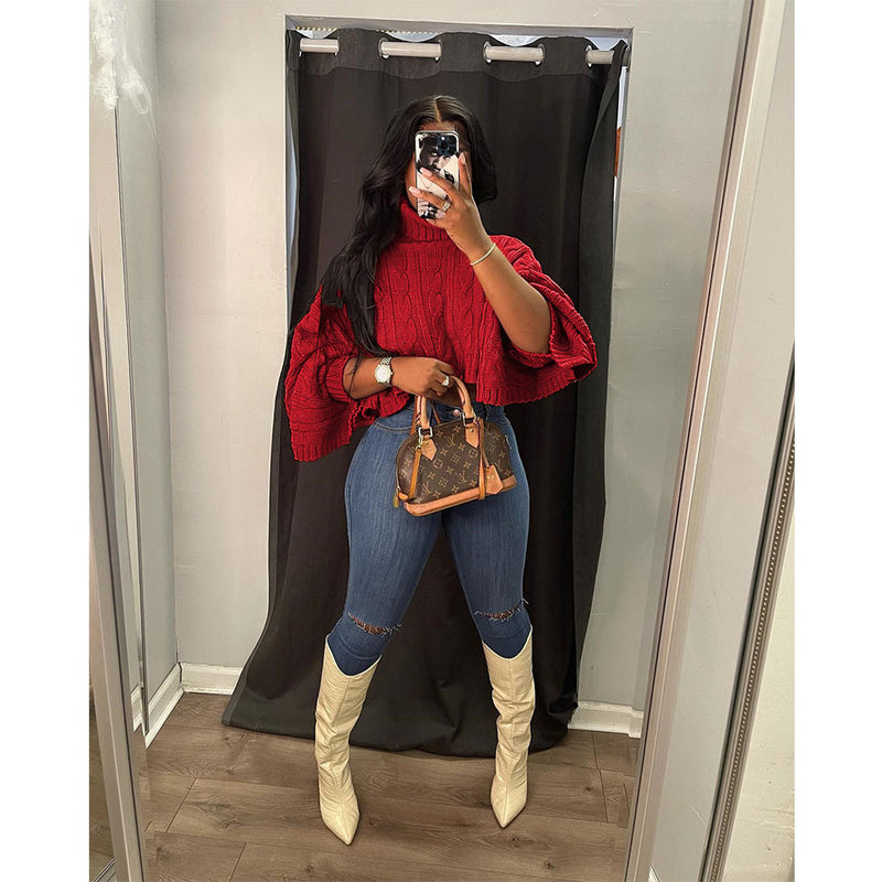Knitted Long Sleeve Sweater Crop Top GDYF 6915