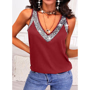 Plus Size Solid Color Sequin Sleeveless Vest Top GYOU CX2422
